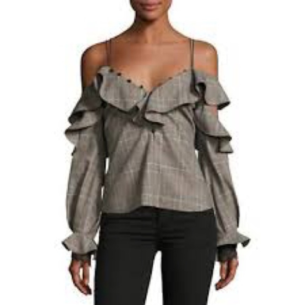 ✨ Self-Portrait Plaid Ruffle Off-Shoulder Statement Top